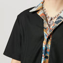 INCERUN Mens Textured Patchwork Cropped Short Sleeve Shirt Comfortable Fashion Solid Printed Edge Lapel Top