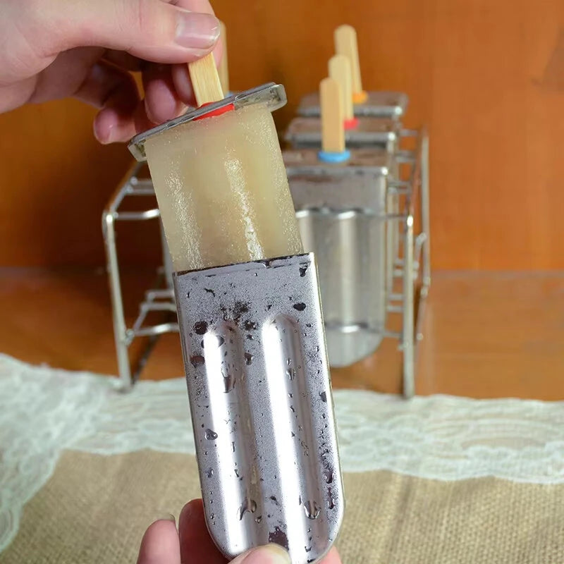 6 / 10PCS Stainless Steel Popsicle Mold Rack Ice Lolly Mold Frozen Lolly Popsicle Maker Homemade Ice Cream Mold with Popsicle Holder