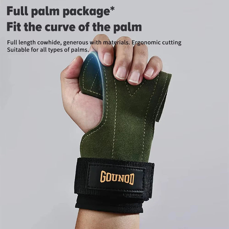 GOUNOD 1Pair Cowhide Sports Fitness Non-slip Palm Wrist Protection Grip Pads for Gym Weightlifting Training Dumbbell Pull-Up