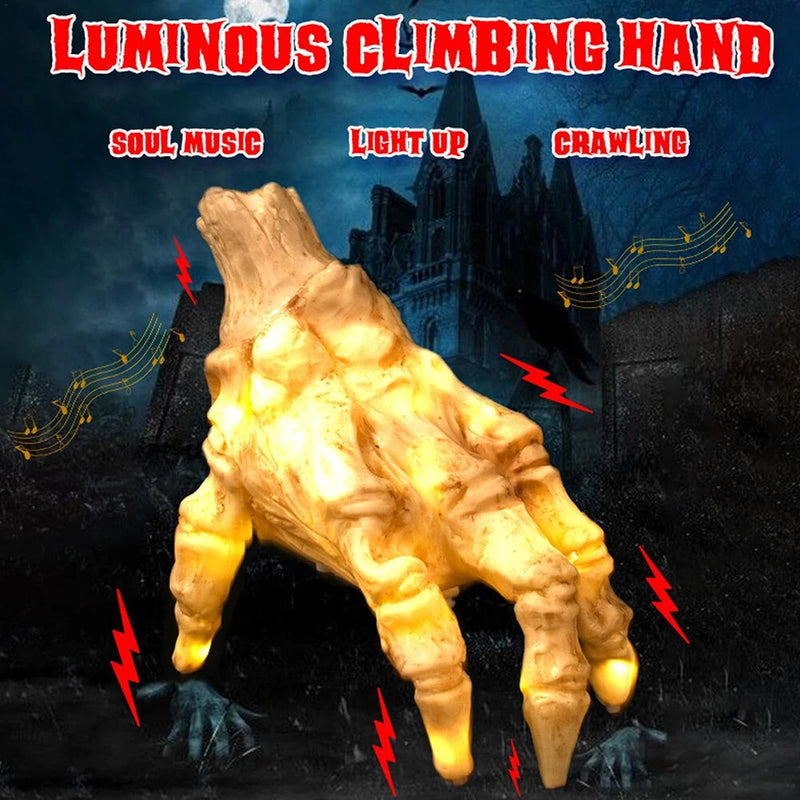 Induction Crawling Ghost Hand with LED Light Halloween Skeleton Hand Realistic Halloween Props Hand Decoration Haunted House Props Costume Props Halloween Haunted House Theme Party Decoration