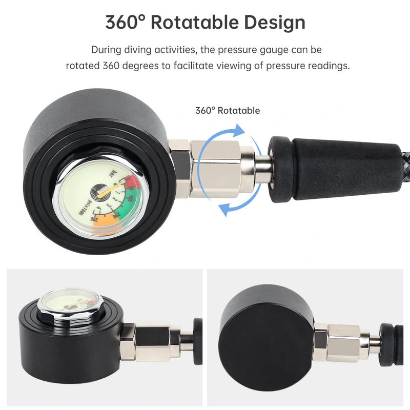 DIDEEP Diving Residual Pressure Gauge Residue Tube Woven Carbon Fiber Luminous Pressure Gauge Bcd Regulator High Pressure Tube