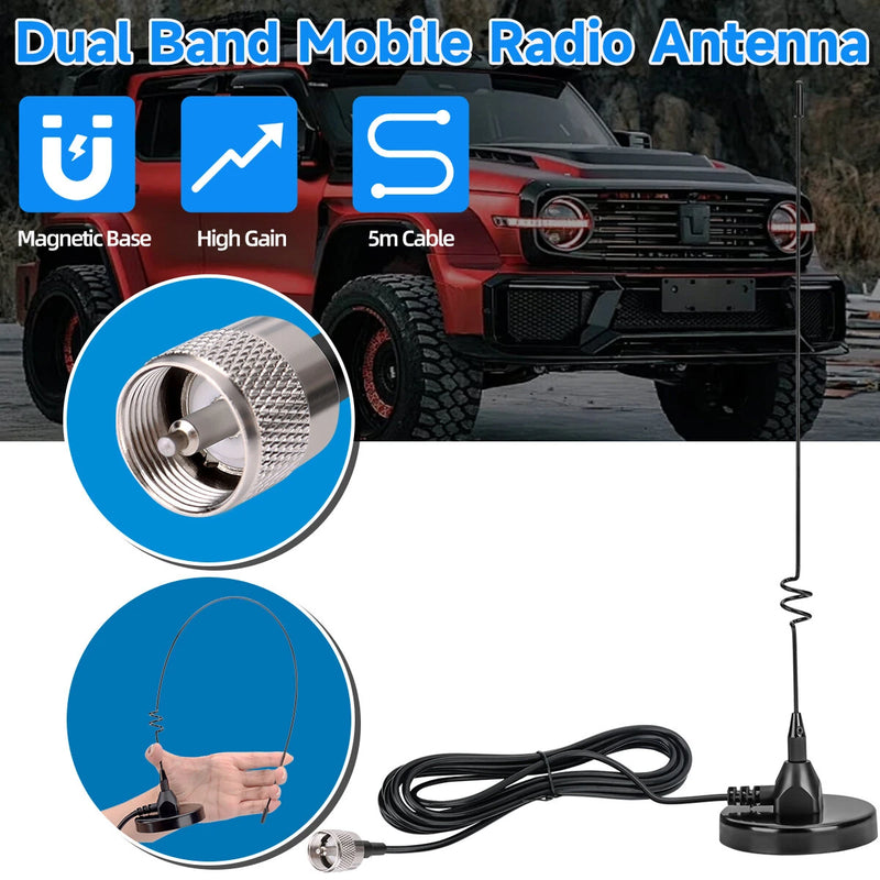 AD-109 Magnetic Mount Mobile Antenna Dual Band VHF UHF 136-174MHz 400-520MHz High Gain 5M Cable for Baofeng UV-5R UV-5RH Ham Radio