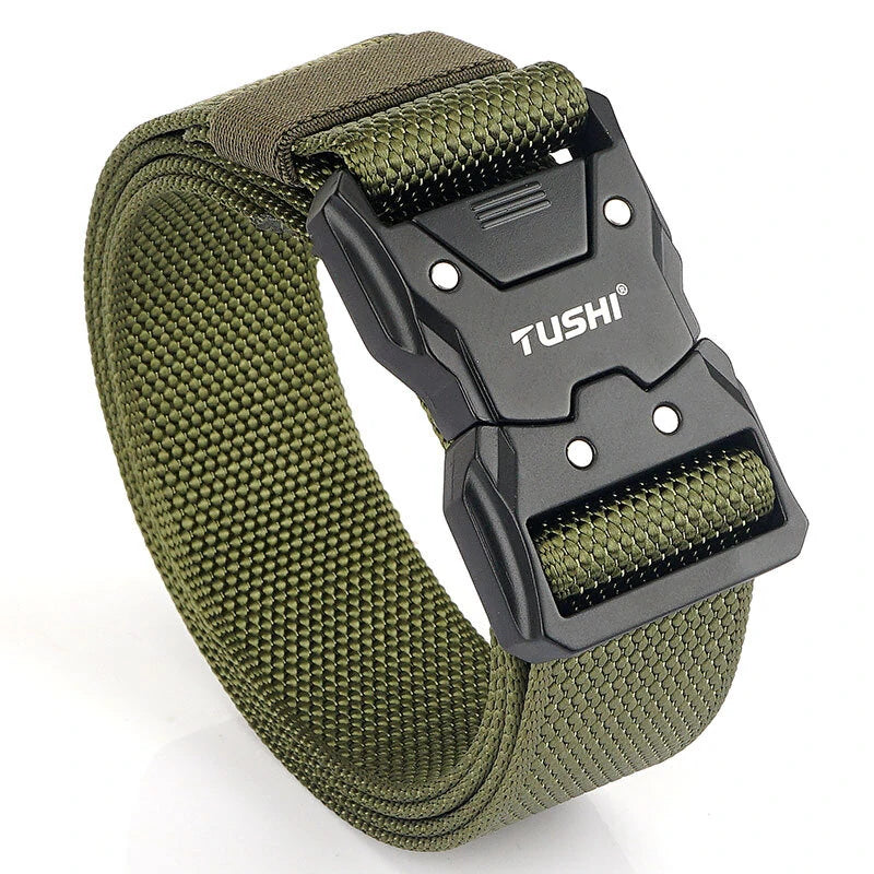 1Pc Popvcly Belt Metal Buckle Quick Release Belt Casual Tooling Training Belt Men's Pants Belt
