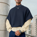 INCERUN Mens False Two-Piece Patchwork Long-Sleeve Pullover Hoodies Comfy Crew Neck Top for Male