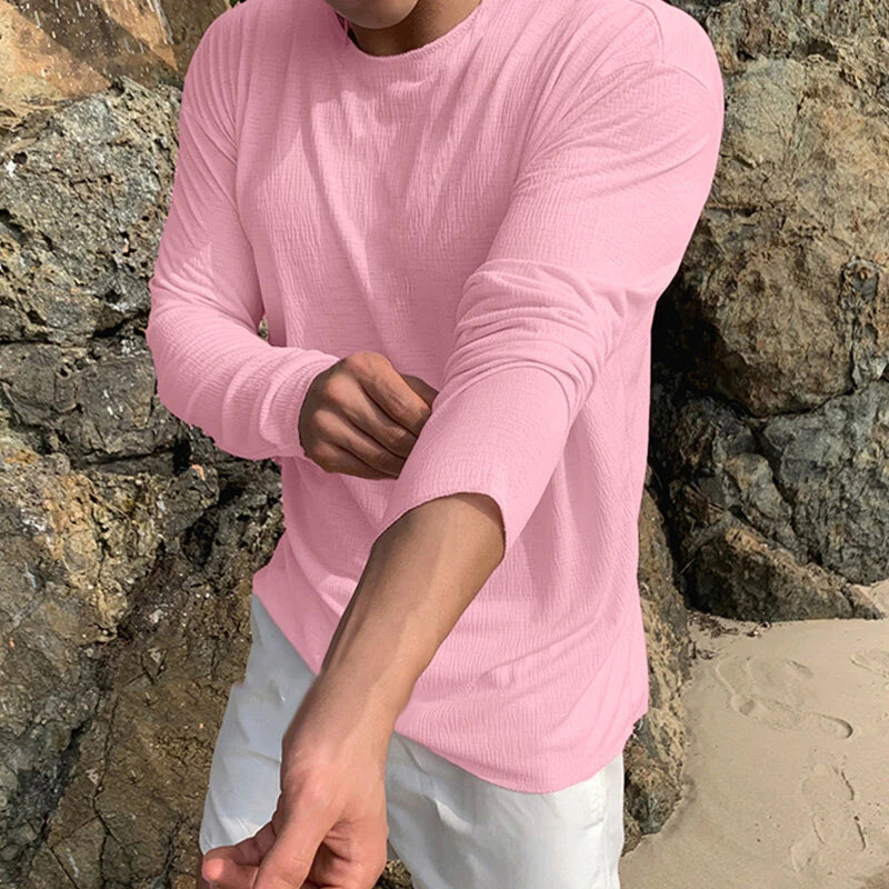 INCERUN Mens Ruched Textured Long-Sleeve T-Shirt Comfortable Quick Dry Crew Neck Top for Male S-5XL