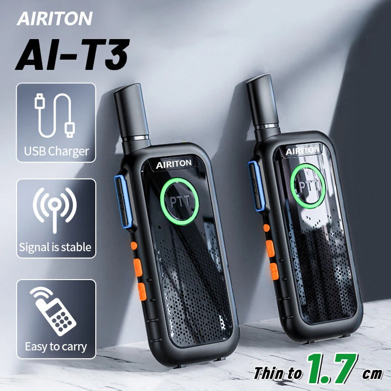 AIRITON AI-T3 Thin Walkie Talkie 1.7cm Easy Carry Pocket Radio Accept UHF400-470MHz USB Charging Long Range Ham Radio