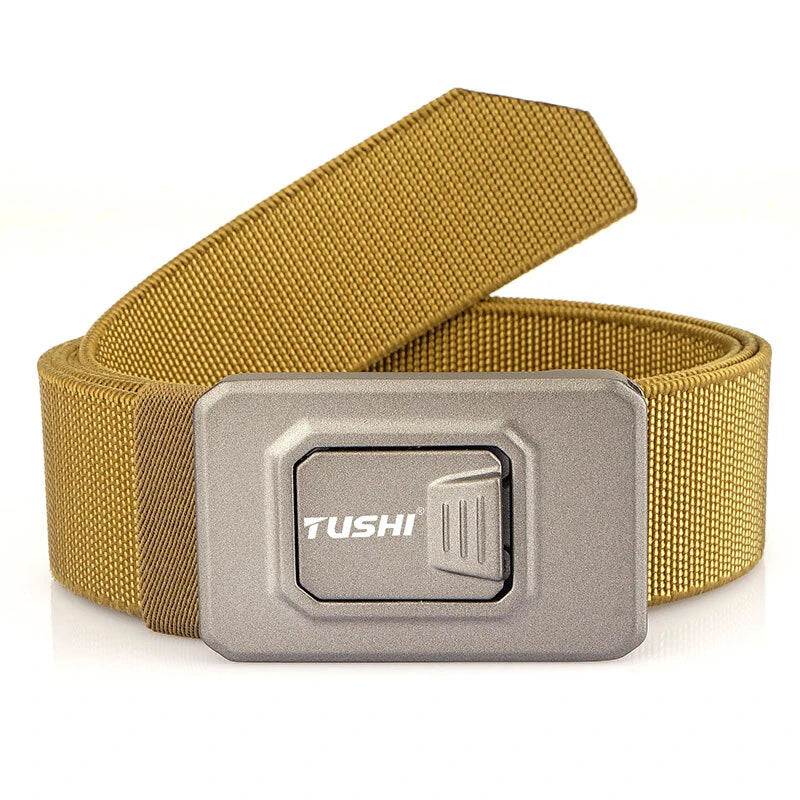 TUSHI Aluminum Alloy Quick Release Buckle Elastic Belt for Men Tactical Belt Outdoor Army Hunting Belt Adjustable Stretch Waistband