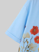 INCERUN Men Shirts Fashion Flower Print Shirt Mens Summer Streetwear Lapel Short Sleeve Top Daily Casual Shirts S-5XL