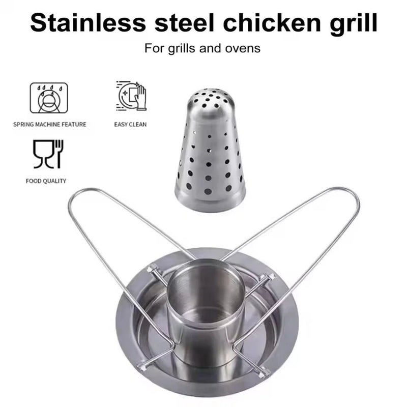 Stainless Steel Removable Chicken Roasting Rack Plate Grilled Chicken Rack Camping Outdoor Barbecue Tray Grilled Chicken Home Kitchen Fork Chicken Rack
