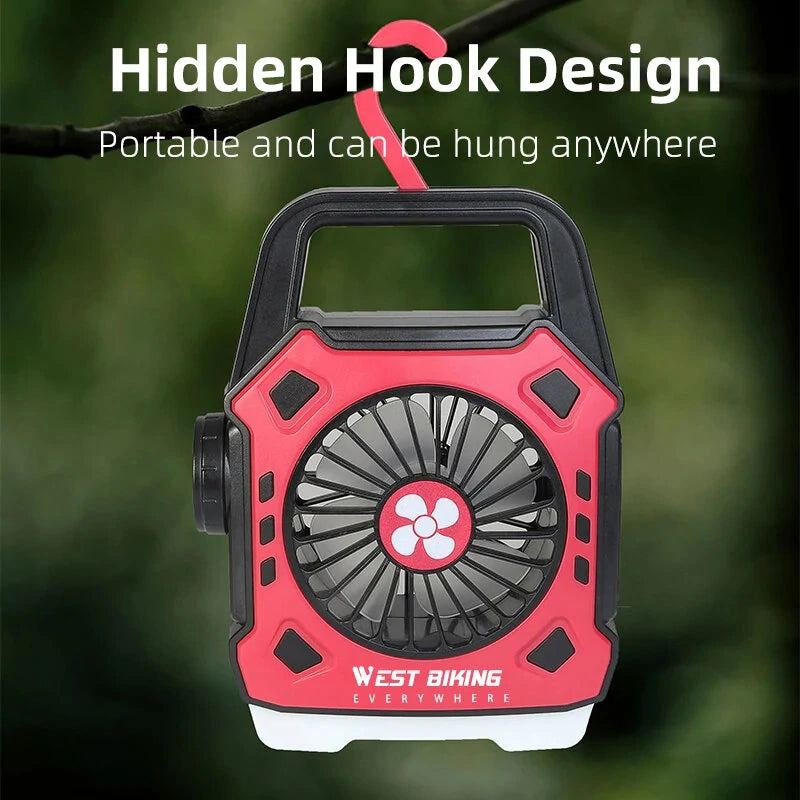 WEST BIKING Portable Camping Light with Fan 3 In 1 Multifunctional Outdoor Flashlight USB Charging Home Lamp Hanging Tent Light