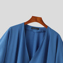 INCERUN Mens Shirts Fashion Big V-neck Bubble Short Sleeve Top Shirts Summer Fashion Party Top Shirts Male Clothing