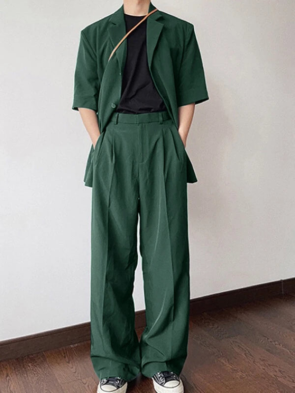 INCERUN Men Sets Short Sleeve Men Suit & Pant Mens Fashion Simple Solid Color Suits Two Pieces Outfits  Men's Casual Suits S-5XL