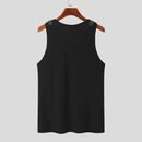 INCERUN Mens Tank Top Fashion Leather Shoulder Strap Design Solid Color Knitted Vest Summer Sleeveless Men's Undershirts