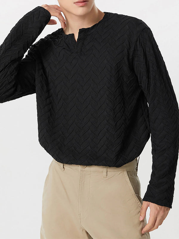 INCERUN Mens Solid Color Cut V-neck Long Sleeve Top Casual Shirts