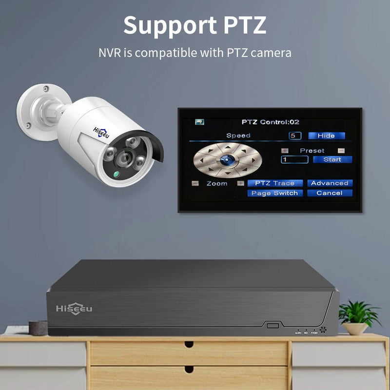 Hiseeu 4K 32CH NVR for CCTV Security Surveillance IP Camera H.265+ 5MP DVR Network Video Audio Recorder ONVIF Humanoid EU Plug