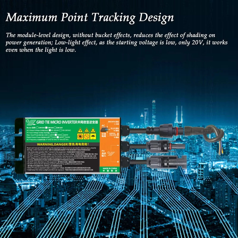 GMI 300W 110/230V Micro Inverter Smart Grid-Connected Solar Power Inverter for Balcony Power Plant MPPT Output Inverter