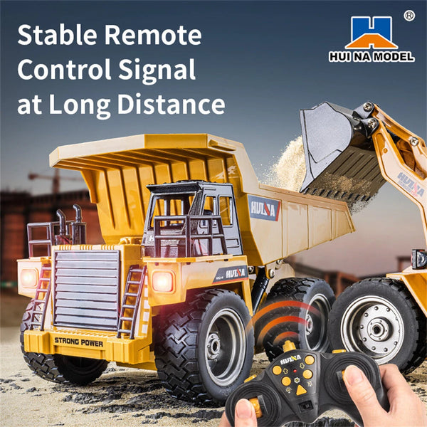 Huina Toys RTR 1534 1/18 2.4G 9CH RC Car Dump Truck Alloy Bucket Cabin LED Light Engineering Remote Control Simulation Construction Vehicles Models Children Kids Gifts