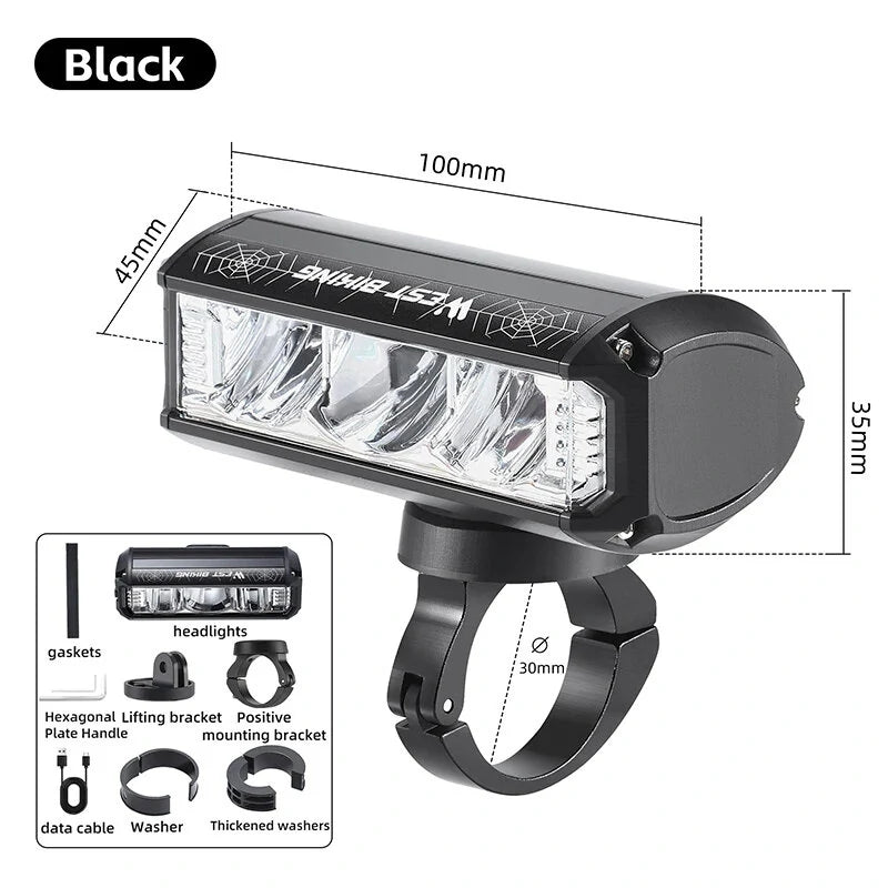 WEST BIKING 1750Lm Super Brightness Bike Headlights 4000mAh Battery Waterproof 4 Light Modes Type-C Rechargeable Aluminum Alloy Mini Front Light for Electric Bike Scooter MTB Bicycle