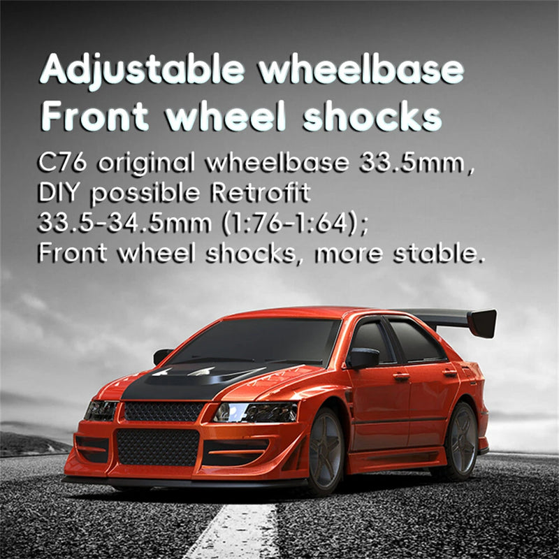 Turbo Racing C76 RTR 1/76 2.4G RWD Mini Drift RC Car Sports TC06 Chassis New Upgrade Motor THR-Curve Shocking Adjustable Wheelbase Micro LED Lights Full Proportional Vehicles Model Toys