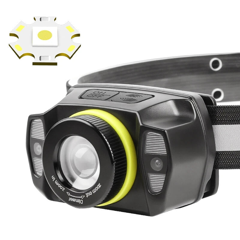 Bikight Smart Sensor USB Rechargeable LED Headlamp Zoom Headlight Fishing Accessories Work Light Camping Head Lamp Flashlight