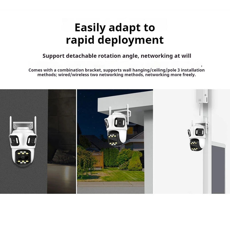 8MP 3 Lens Full HD WIFI IP Camera 8x Zoom 3 Screens Preview IP66 Waterproof Night Vision Two-Way Audio WiFi bluetooth SD Card Cloud Storage