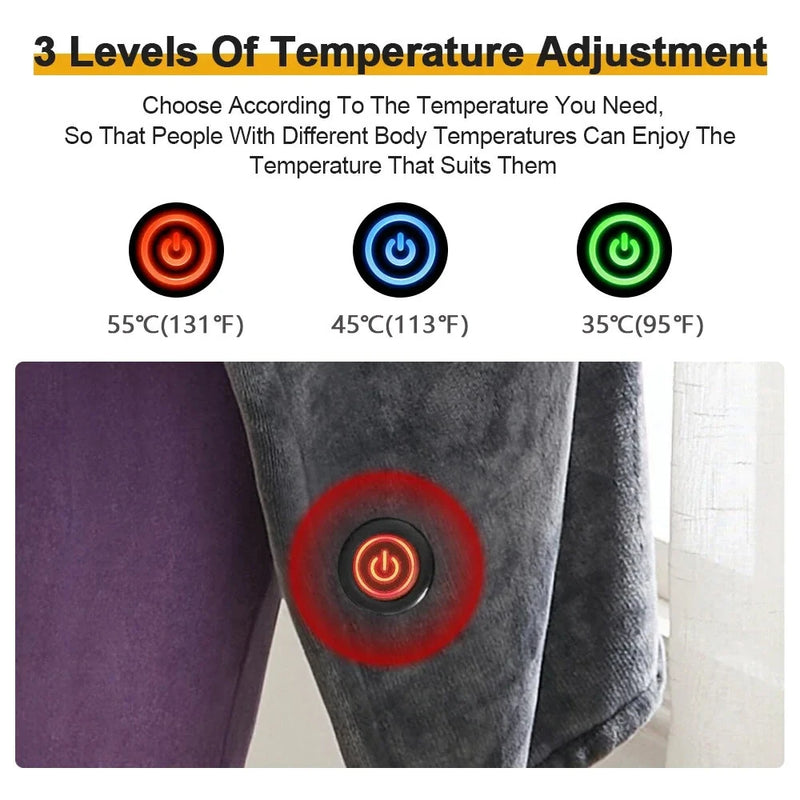 150x80cm USB Electric Blanket Warm Cape Coral Fleece Plush 3 Speed Winter Heater Warming Pad