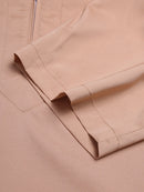 Men Solid  Front Zipper Round Neck Short Sleeve Casual Robe Shirts