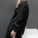 INCERUN Mens Tie Design Long Sleeve Shirt Casual Solid Color Fashion Design Men Top Loose Fit