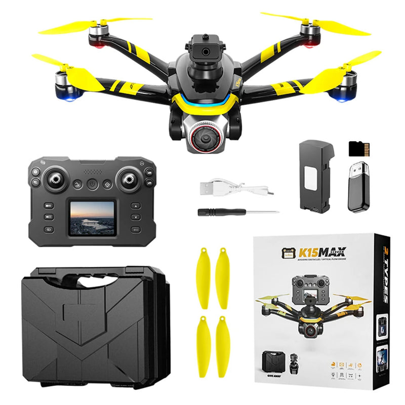 XKJ K15 MAX WiFi FPV with LCD Screen Controller HD Dual Camera Servo Gimbal 360 Obstacle Avoidance Brushless RC Drone Quadcopter RTF
