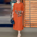 ZANZEA Women's Dresses Vintage Casual 3/4 Sleeve Round Neck Dress Floral Embroidery Split Shift Dresses