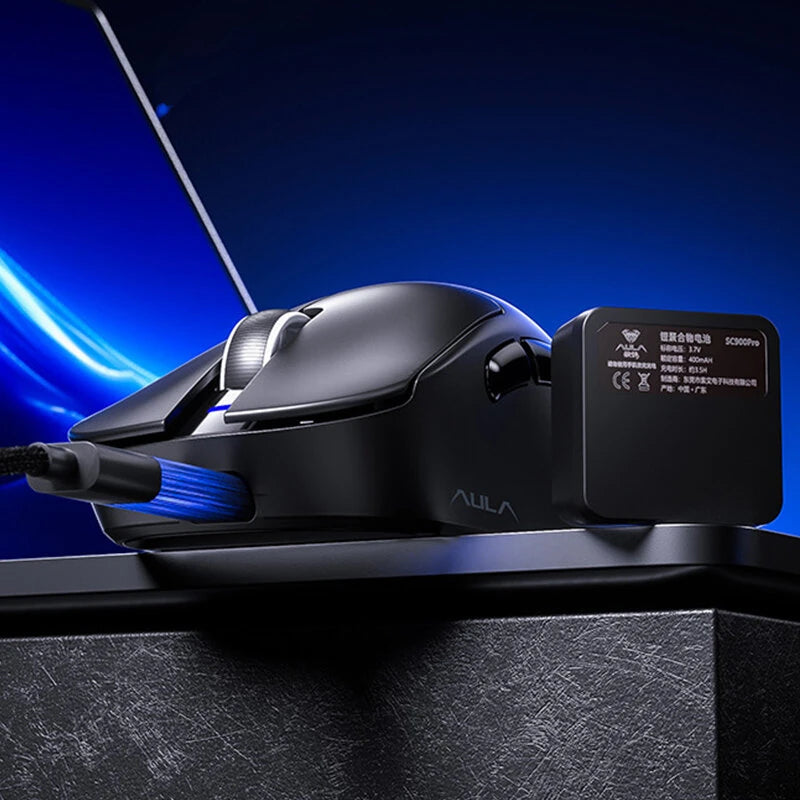AULA SC900 Pro Wireless Mouse Tri-Mode 8KHz Polling Rate PAW3395 Sensor 26000 DPI 50g Lightweight Dual Battery Rechargeable Gaming Mice for PC Laptop Computer
