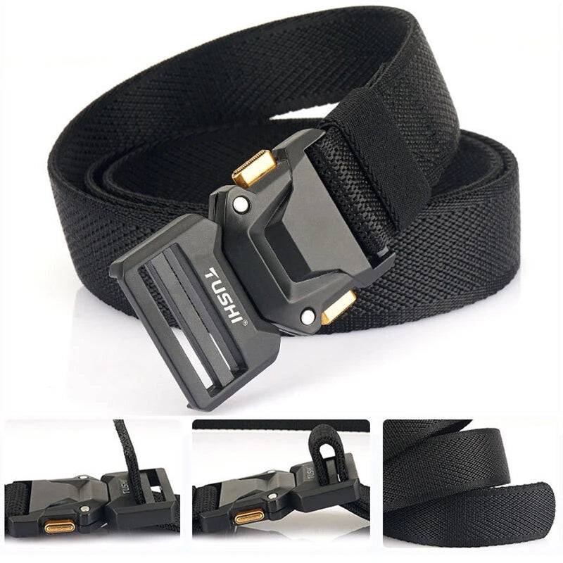 TUSHI 120cm Metal Rotating Buckle Tactical Belt Nylon Wistand Inserting Buckle Casual Military Fan for Men Women