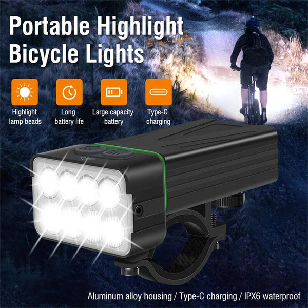 BIKIGHT 8 LED Bike Headlight 900Lm Brightness Dual Distance Beams 4000mAh Battery USB Rechargeable IPX6 Waterproof Rotatable Flashlight for Cycling Camping Fishing