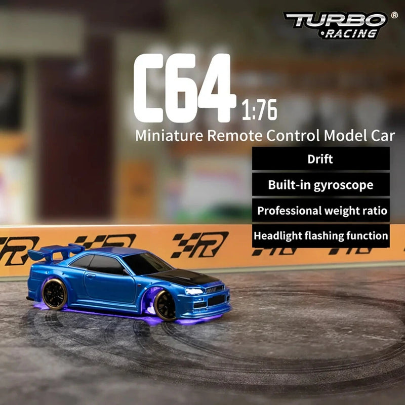 Turbo Racing C64 RTR 1/76 2.4G RWD Mini Drift RC Car Built In Gyro Micro Sports Truck LED Lights Full Proportional Vehicles Model Kids Children Toys