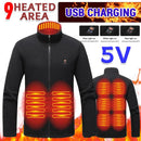 TENGOO HP-09 9 Heated Area Jacket USB Charging 3 Gear Adjustable Temperature with Digital Display Windproof Fleece Heated Jacket Winter Coat for Outdoor Sports