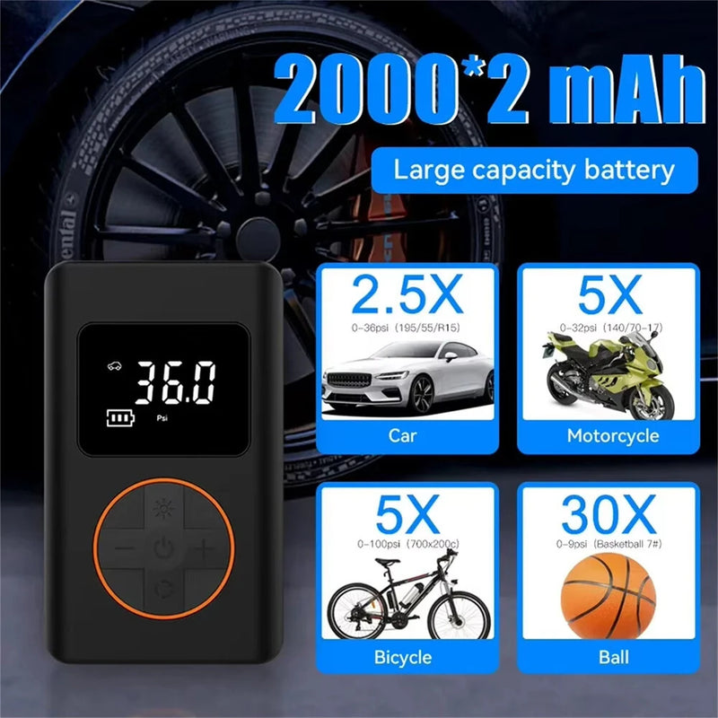 XANES 150PSI Portable Mini Smart Electric Inflator Pump 2000*2 mAh Digital Display USB Charging LED Light Multifunctional Tire Inflation Pump for Car Motorbike Bicycle Balls