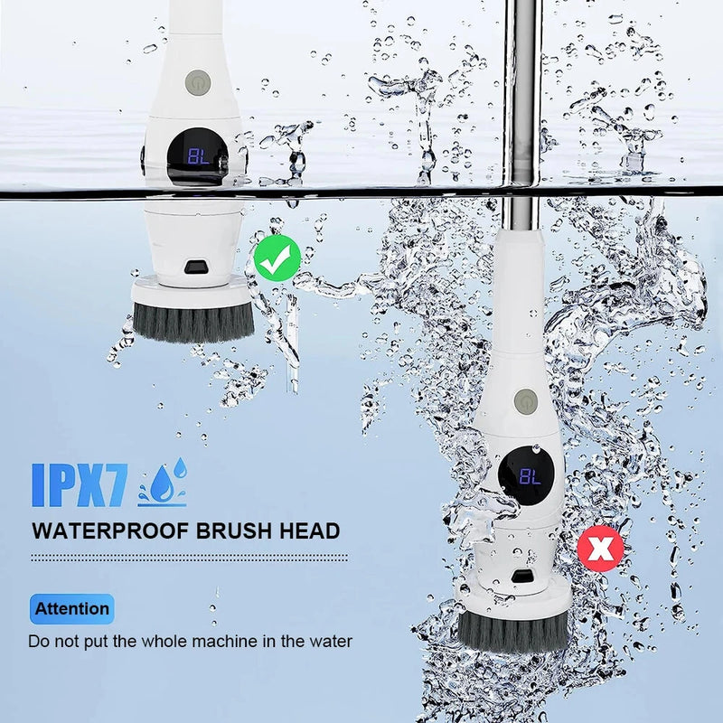 8 in 1 Multifunctional Wireless Cleaning Brush 2500mAh Type-C USB Rechargeable 450RPM Adjustable Lengths LED Night Light for Bathroom Kitchen Windows Car
