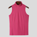 INCERUN Mens Tank Tops Fashion-forward Males Solid Color Knitted High-necked Vest Summer Comfy Sleeveless Men's Top Clothing