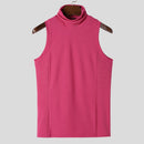 INCERUN Mens Tank Tops Fashion-forward Males Solid Color Knitted High-necked Vest Summer Comfy Sleeveless Men's Top Clothing