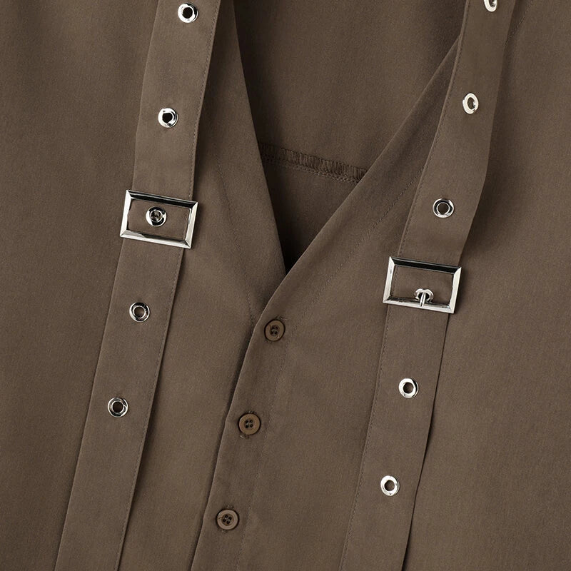 INCERUN Mens Tie Design Long Sleeve Shirt Casual Solid Color Fashion Design Men Top Loose Fit