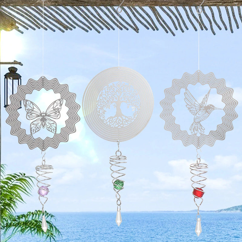 3D Metal Wind Spinner Stainless Steel Rotating Metal Chimes Animal Pattern Stereo Wind Chime Rotary Pendant For Home Decoration