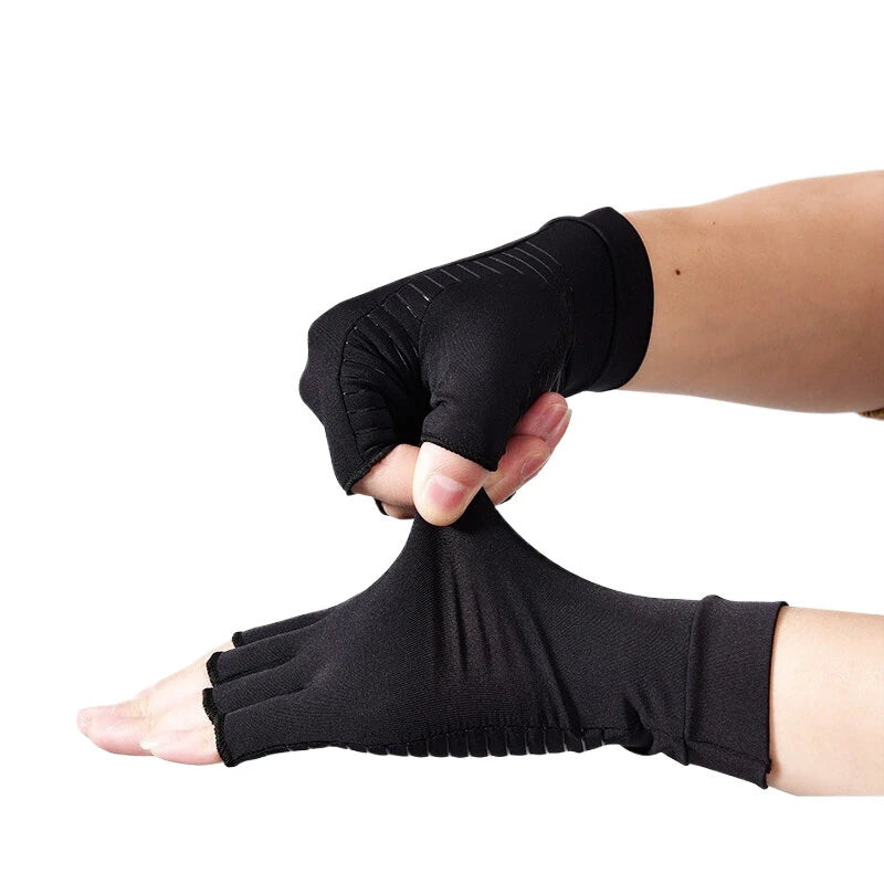 KALOAD 1Pairs Copperion Arthritis Compression Gloves for Adult Relieve Hand Pain Swelling Carpal Tunnel Support Half Finger Joints Therapy