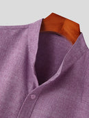 Mens Solid Stand Collar Chest Pocket Short Sleeve Shirt