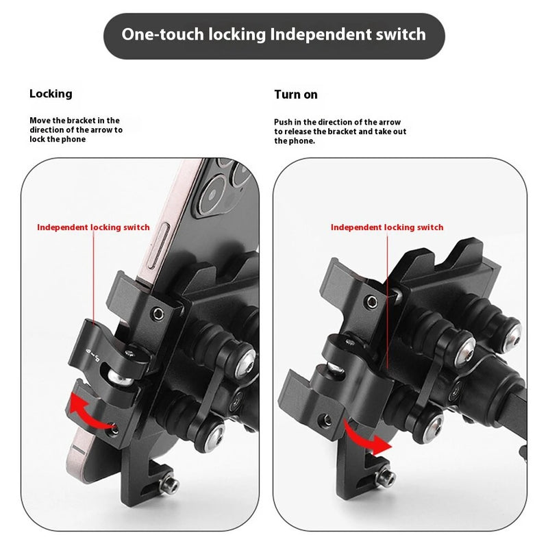 BENGGUO Aluminum Alloy Bike Phone Mount Quick Release Shock-absorbing Anti-slip Universal Motorcycle Handlebar 360 Rotation Phone Holder