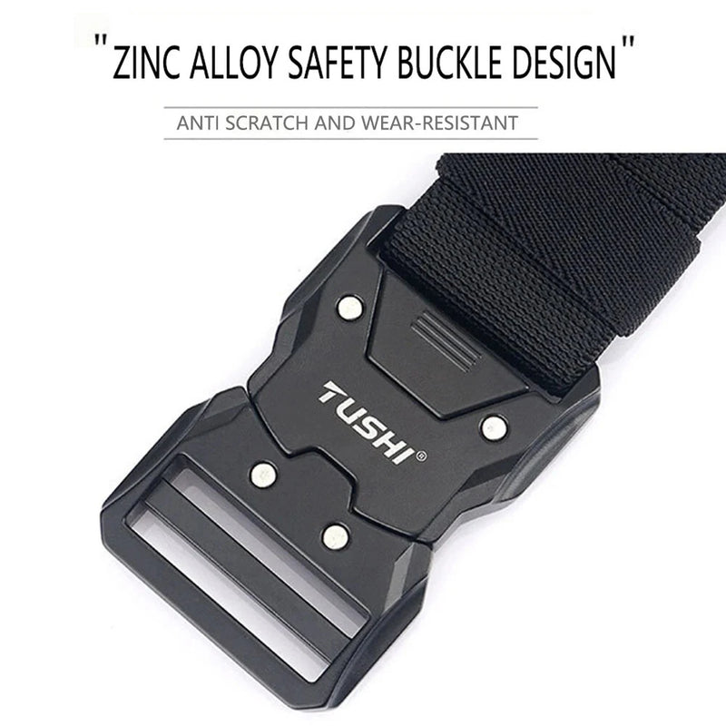 TUSHI 125cm Quick Release Tactical Belt Men Metal Buckle Nylon Elastic Girdle for Military Training Hiking Outdoor Work