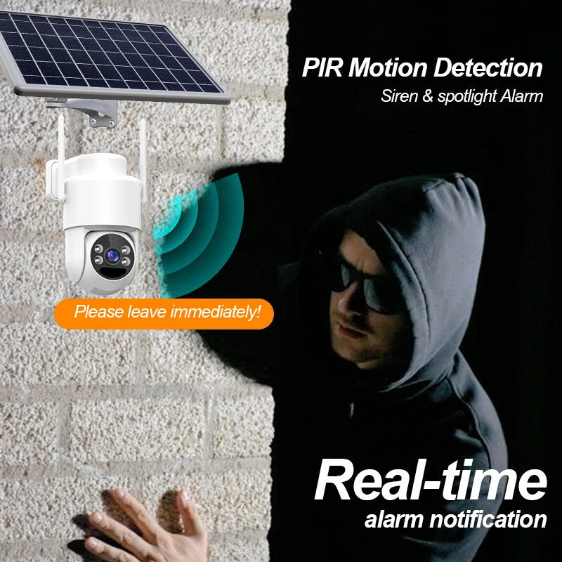 Guudgo 4MP HD Solar Powered Security Camera Video Surveillance Waterproof Full Color Night Vision WiFi Pan Tilt Two-Way Audio PIR Motion Camera