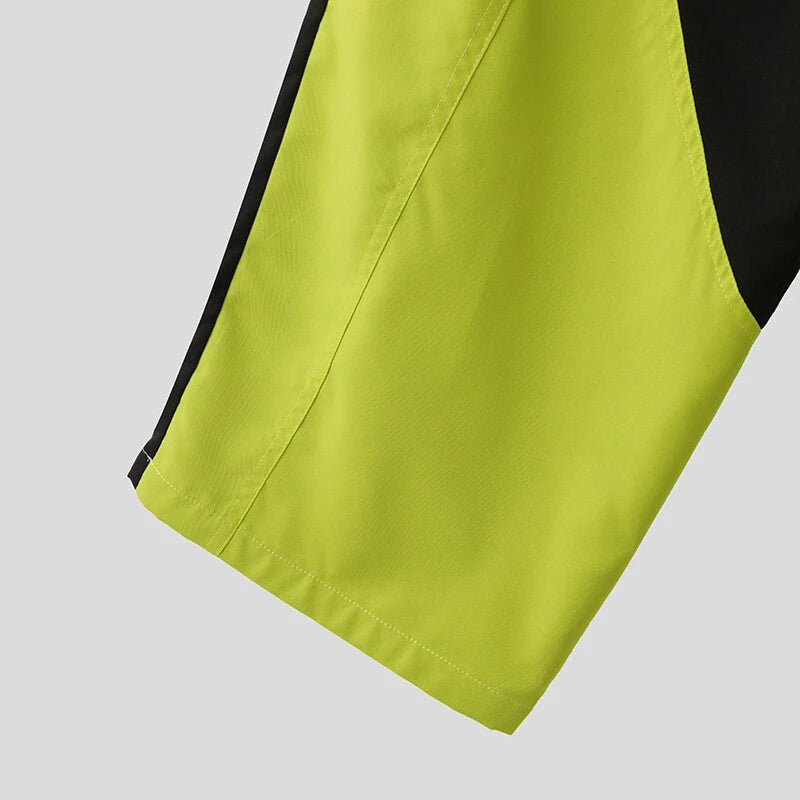 INCERUN Mens Color-Block Spliced Design Pant Fashion Elastic Waist Loose Fit Pants
