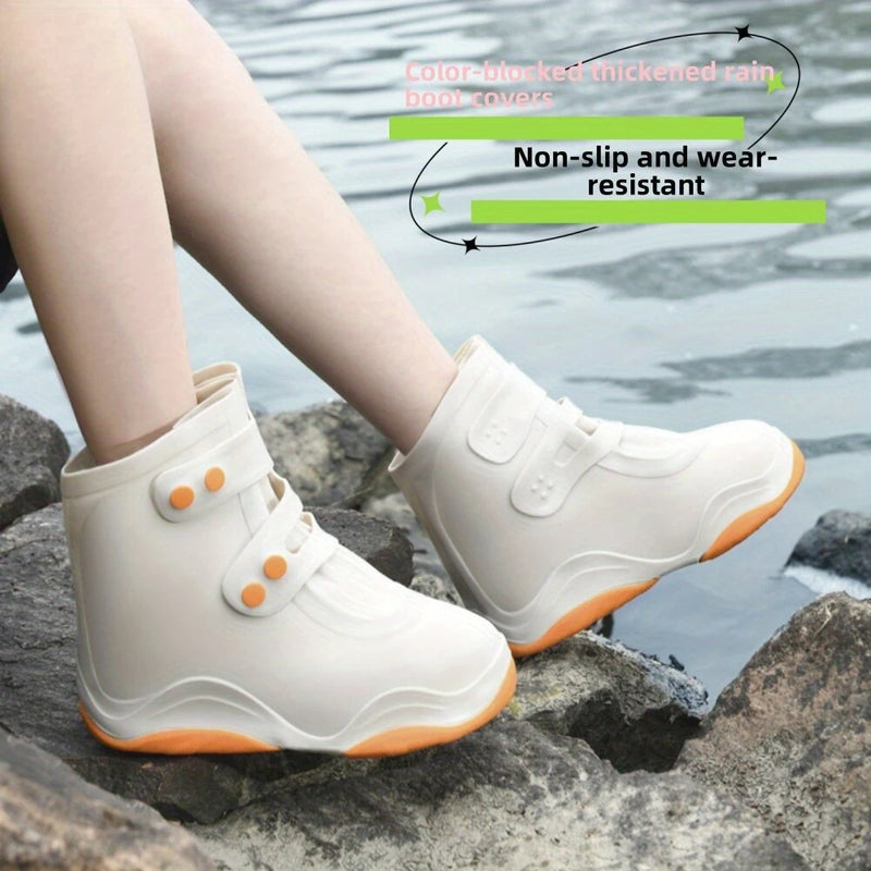 XANES 1Pair Bicycle Protective Gear Waterproof Non-slip Shoe Covers Easy Double Buckle Design Outdoor Reusable Overshoes Elastic Rain Boots Unisex