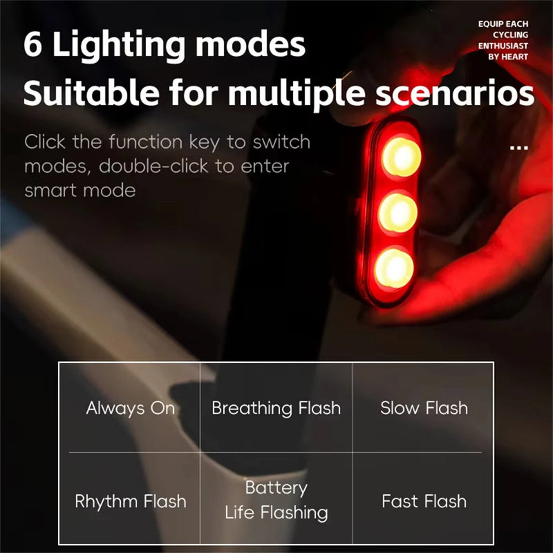 WEST BIKING High Visibility Smart Bike Taillight 100h Long Lasting Power LED IP66 Waterproof Warning USB Charging Brake Rear Light for Road Mountain Night Riding