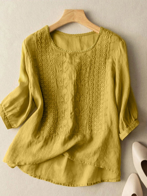 ZANZEA Women Daily Casual 3/4 Length Sleeve Blouses Solod Color Shirts